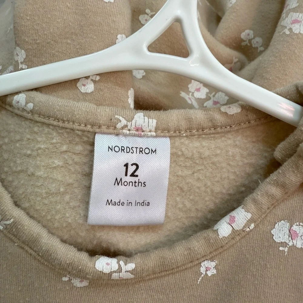 Nordstrom Tan Baby Dress with White Floral Pattern